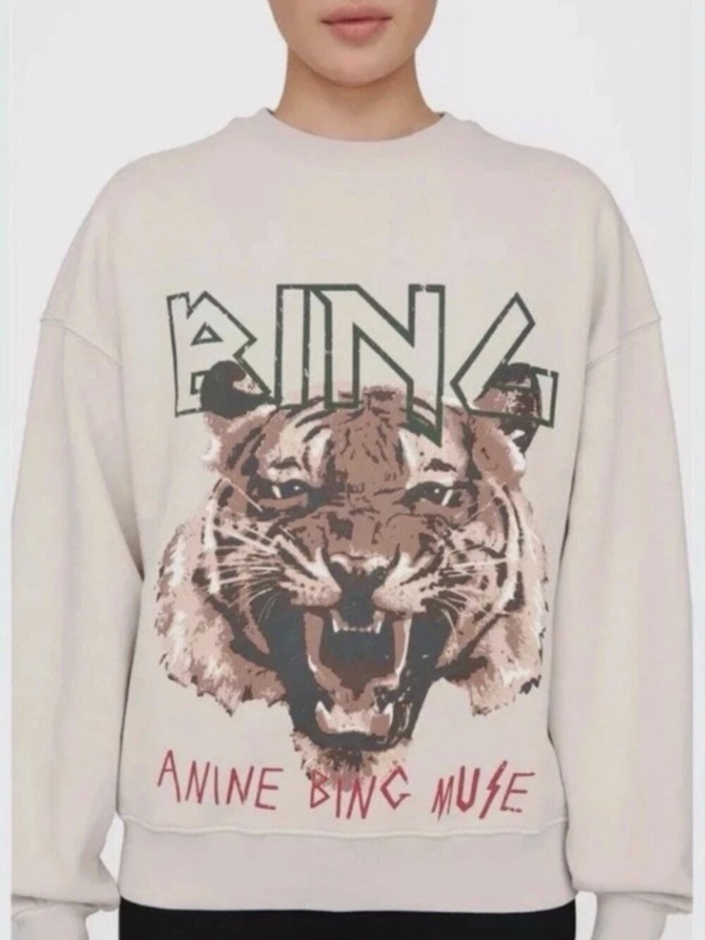 Anine Bing Muse Tiger Graphic Sweatshirt 100% Organic Cotton Beige XS